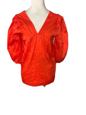 NWT Harshman Los Angeles XS Coral Orange Vibrant Cheryl Cotton Blouse Top Ruffle